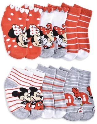 Disney Mickey Minnie Mouse Toddler Girls Low Cuts Socks 6-Pairs NWT 18-24 Month • $4.99