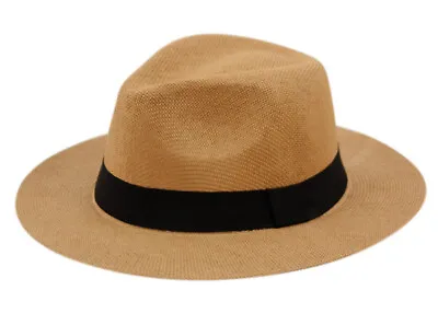 Panama Wide Fedora Trilby Gangster Summer Beach Sun Straw Women Men Hat SPF50+ • $19.98