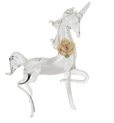 Vintage Blown Glass Unicorn Horse Figurine With Flower Art Glass • $17.99