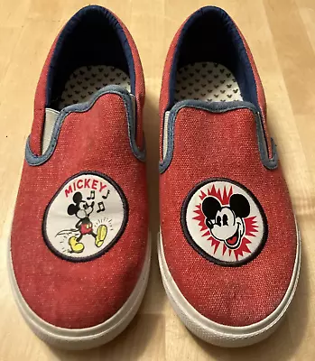 Walt Disney Mickey Mouse Tennis Shoes Sneakers Youth 4 Red Canvas Junk Food • $9.06