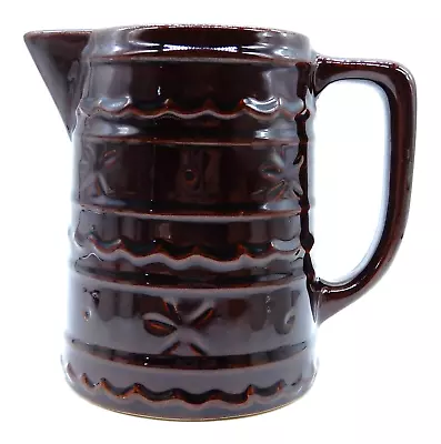 Vintage Marcrest Stoneware Ovenware Pitcher Daisy Dot Dark Brown Glaze 8  Tall • $19.99