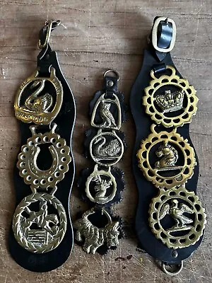 3 X GOOD SET VINTAGE HEAVY HORSE HARNESS SHOW BRASSES • £15