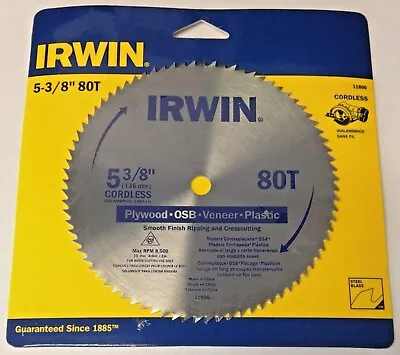 Irwin 11800 5-3/8  X 80T Plywood OSB Veneer Plastic Cordless Saw Blade • $3