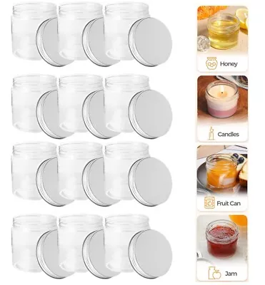 12PCS Small 8OZ Mason Jars Seal Jar Wooden Lid Plastic Yogurt Container Jars US • $17.94