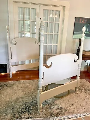 Pretty Antique Four Poster Bed Twin Size Custom Matte Cream Painted • $175
