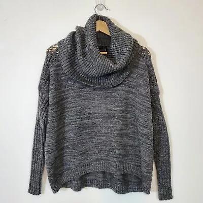 Moda International Sweater Sz Medium Gray Knit Cowl Turtleneck Wool Mohair • $19.99