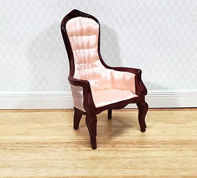 Dollhouse Gentlemen's Chair Victorian Pink & Mahogany Finish 1:12 Furniture • $14.99