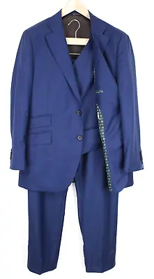 SUITSUPPLY La Spalla Men Suit UK46S Wool Blue Single-Breasted Formal 3 Piece • $385.11