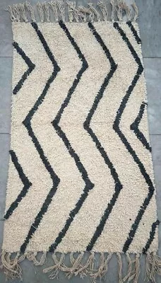 Vintage Moroccan Beni Ourain Hand Woven Floor Mat Rug Mini Rug 2x3 Ft • $0.99