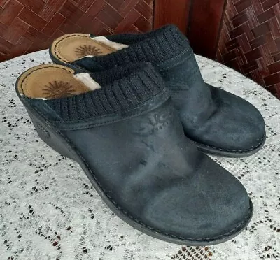 Ugg Women's Black Slip On Lined Suede Leather Clog Size US 10 • $24.99