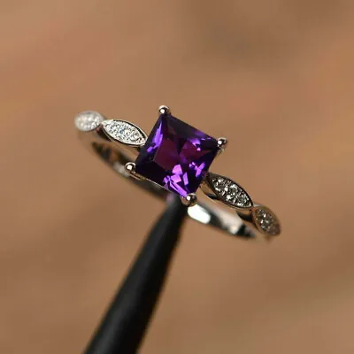 $123.66 • Buy 2.00 Ct Princess Cut Simulated Amethyst Engagement Ring 14k White Gold Finish
