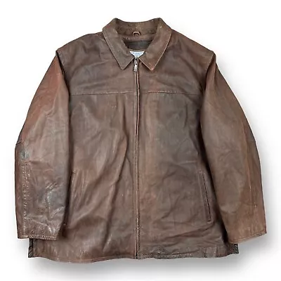 Wilsons M. Julian Heavyweight Quilt Lined Brown Leather Car Coat Zip Jacket 2X • $212.49