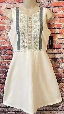 ZARA Sleeveless Flare Dress Size M Cream Blue Women’s • £33.63