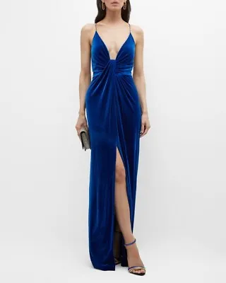 Aidan Mattox Blue Velvet V-Neck Front Twist Gown Dress Size 6 8 & 10 $300 • $159