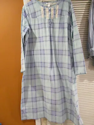 Adonna Sleepwear L Purple Green Plaid Women's Henley Button Gown Microfleece • $14.50