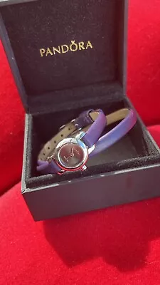 Genuine Pandora Petite Circle Purple Leather Double Strap Wrap Watch • $195