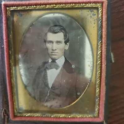 1/9 Plate Colored Daguerreotype Smashing Man Daper And Well Dressed In Case • $19