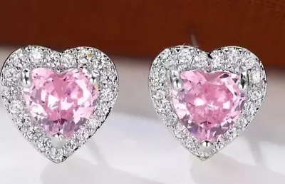 S925 Sterling Silver Baby Pink  Crystal Earrings In Gift Bag 18K G/Plated Proms • £9.99