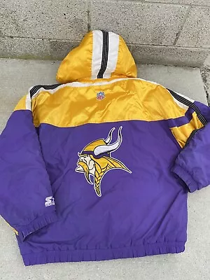 Vintage MINNESOTA VIKINGS STARTER PRO LINE PUFFER JACKET XL  Zipper Hood • $74