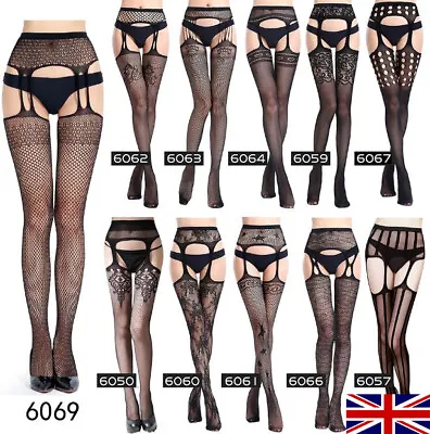 Womans Sexy Tights Fishnet Black Suspender Tights Stockings Hosiery One Size UK • $5.96