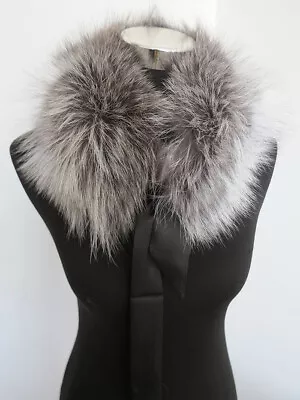 100% Real Fox Fur Collar Neck Wrap /scarf Gray Women Jacket Collar Ribbons • $24