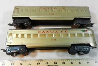 Marx 3152 + 3197 Santa Fe Silver Solid Window Tin Passenger Cars O Gauge D Truck • $55