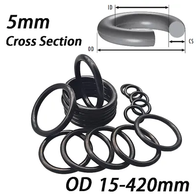£2.27 • Buy NBR O-Ring 5mm Cross Section Seal Rubber Gasket OD 15-420mm Nitrile Rubber Black