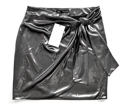 $24.40 • Buy ZARA Shiny METALLIC KNOTTED MINI SKIRT Size S UK 8-10 Liquid Silver BNWT Lamé
