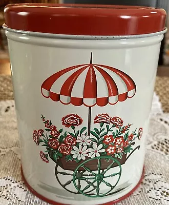Vintage Deco Ware Canister With Flower Cart Umbrella And Great Condition Pretty • $16.99