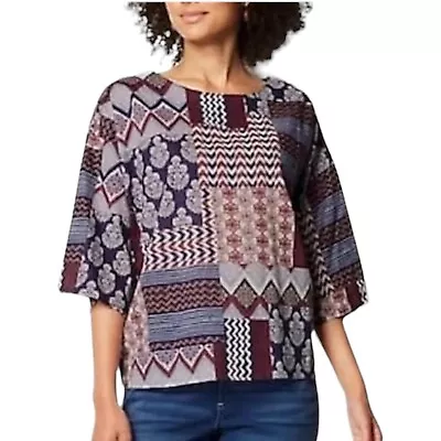 J Jill Pure Jill Lightweight Boxy Print Top Organically Grown Cotton Size Large • $24.99