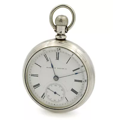 Antique Hampden Watch Co. Coin Silver Open Face Ticking Pocket Watch #WB745-2 • $32