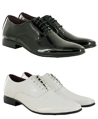 Mens Formal Shiny Patent Smart Italian Dress Shoes Oxford Lace Up Shoes Size • £23.95