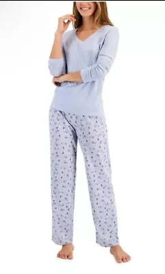 2PCS Charter Club Women's Size Large Cotton Holiday Printed Pajama Set Blue NwT • $15