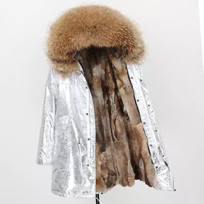 Chic Women Parka Real Raccoon Fur Coat Fur Collar Liner Hooded Jackets Overcoat • $176.79