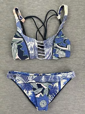 Maaji Swimwear Bikini Set Small Blue Reversible Floral Print Trappy Crossback • $45