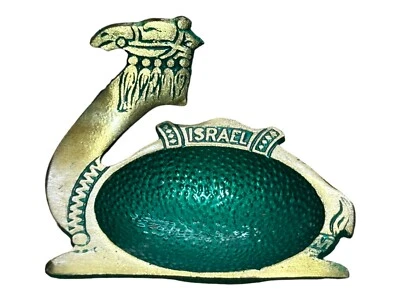 $12.99 • Buy Vintage Israel Hakuli Camel Brass & Green Enamel Ashtray MCM