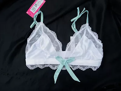 M & S Boutique X Damaris Bralet Bralette Bra Size 14 Evaline White Satin Mesh • £7.50