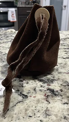 Vintage Drawstring Leather Suede Pouch Brown For Coins Marbles Stones Dice • $24
