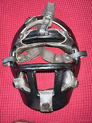 Vintage Baseball Catcher's Face Mask Guard Hard Black Plastic Leather Nokona? • $39.99