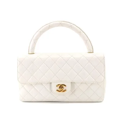 CHANEL Matelasse Hand Bag Leather White Purse Vintage Coco Logos 90209470 • $3827.59