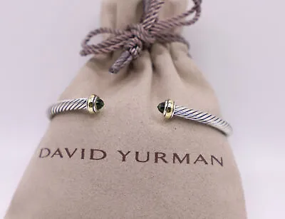 David Yurman Sterling Silver 4mm Cable Classics Bracelet Peridot & 18k Gold 925 • $269
