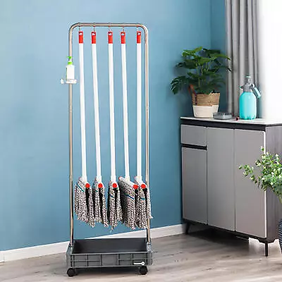 Janitorial Carts On Wheels - Broom Mop Holder Organizer Efficient And Convenient • $62