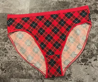 Nwt Victoria's Secret Xl Red Green Plaid Logo Band Rare High Leg Brief Panties • £24.29