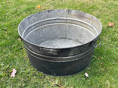 LARGE Vintage Galvanized Metal Wash Tub-24”-Bucket-Farm-Garden-Dirty/Sturdy • $65