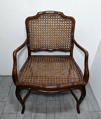 Vintage French Provincial Country Cane Faux Bamboo Wood Arm Chair Louis XV B • $450