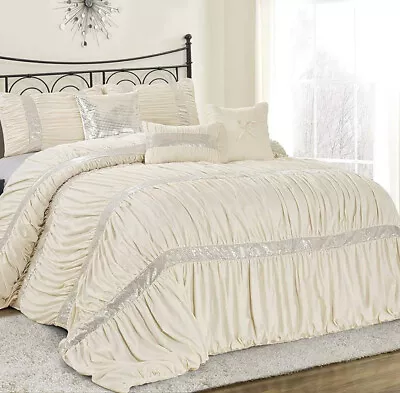 HIG 7 Pieces Fashion Luxurious Chic Ruched Pleated Comforter Set - Claraite • $67.99