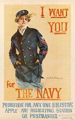 WWI US Propaganda Poster - I Want You For The Navy US Navy Recruiting Poster • $19.95