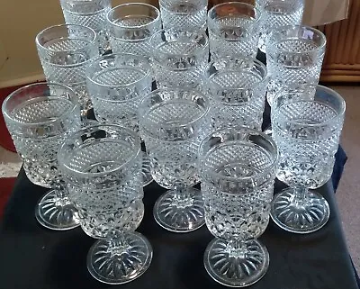 Vintage 60s Cut Glass Set Of 16 Dinner Glasses Heavy. • $27