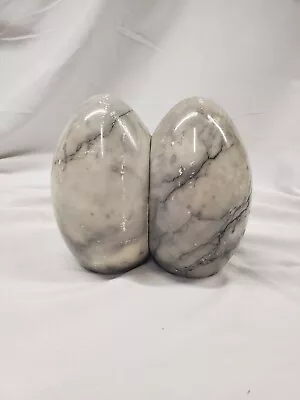 Vintage Alabaster Marbled Egg Shaped 6  Bookends Made In Italy *READ* • $14.99