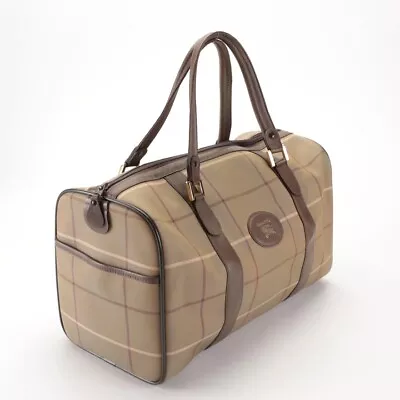 Burberry Check Canvas And Saffiano Leather Travel Boston Bag Vintage • $190